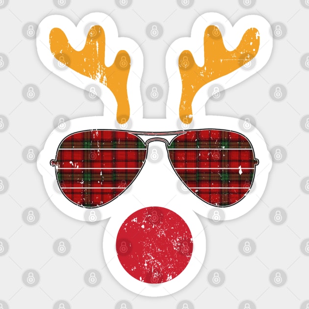 Cool Reindeer Face With Plaid Sunglasses Funny Christmas Sticker by Etopix